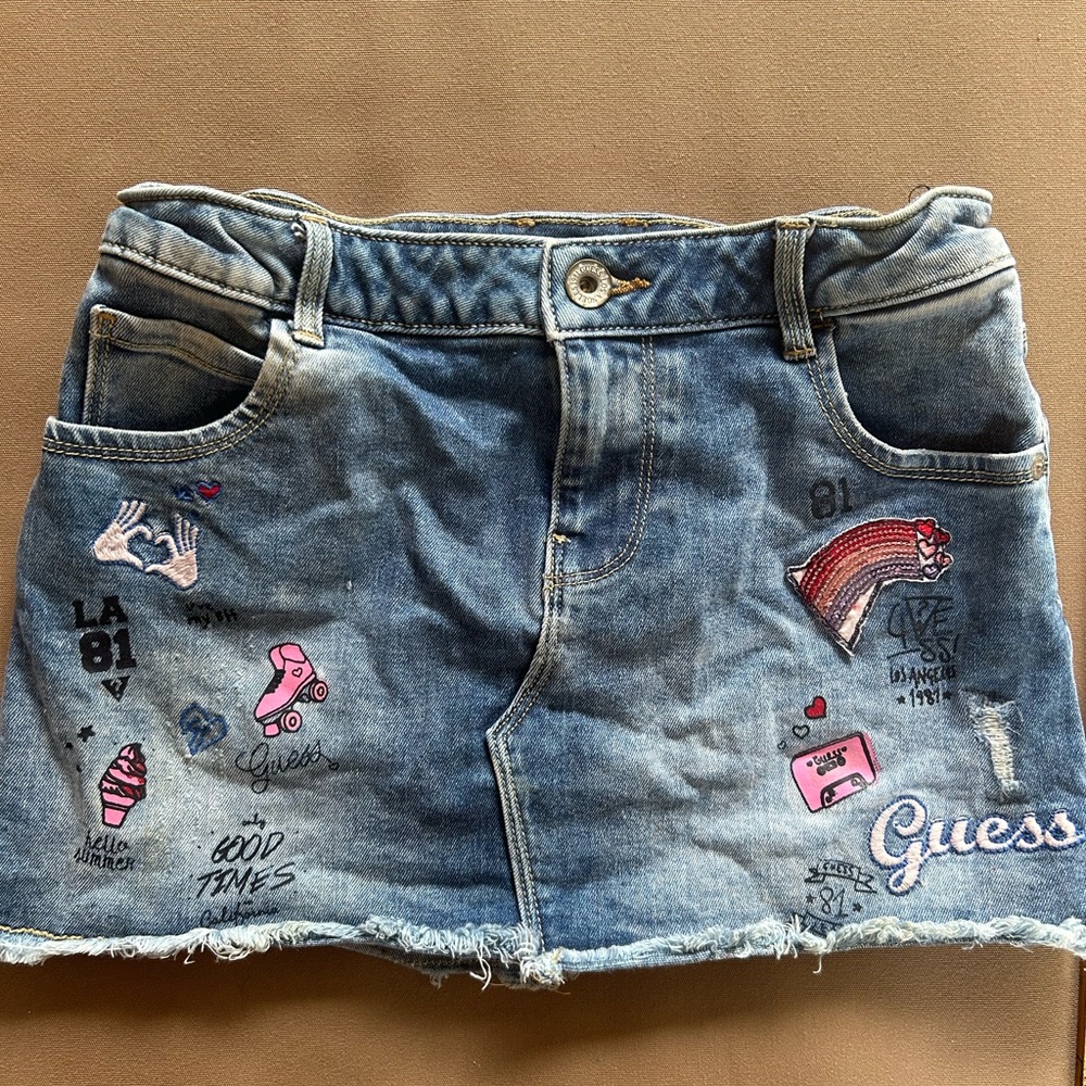 Guess Blue Denim Skirt with Embroidery